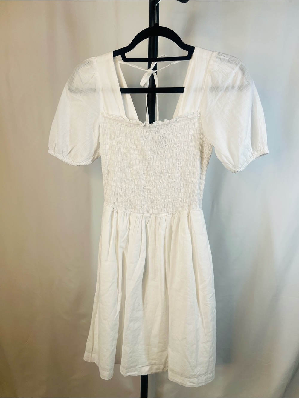 Michael Stars White Smocked Puff Sleeve Mini Dress
